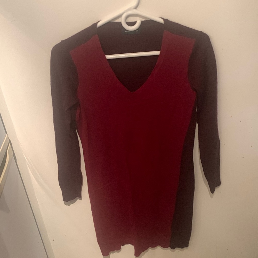 Stunning Club Monaco 2 Tone Red and Burgundy Wool Blend Dress SZ Small